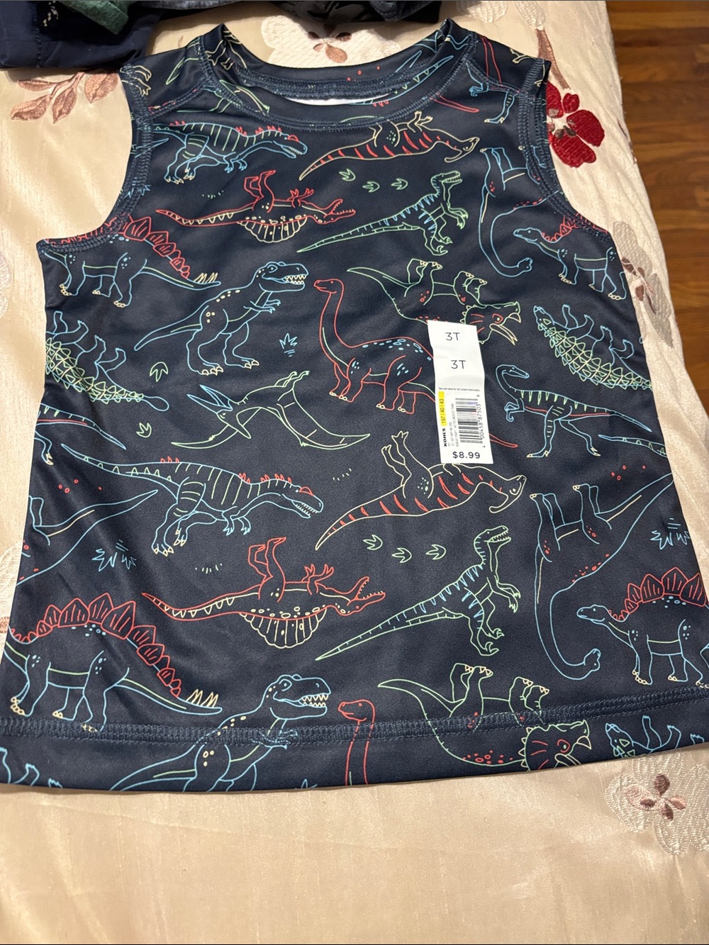 Kohl's Navy Toddler Dinosaur Tank Top with Neon Line Art